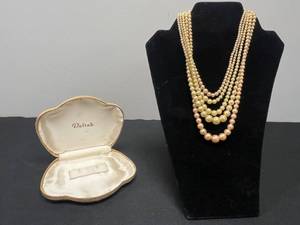 lot 127 image: Vintage Deltah Multistrand Faux Pearl Necklace with Original Case - display not inc