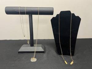 lot 134 image: Collection of Gold-Tone Necklaces with Unique Pendants - display not inc