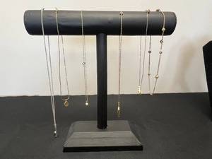 lot 143 image: Set of Gold Tone and Silver Tone Necklaces with Various Gemstones - display not inc