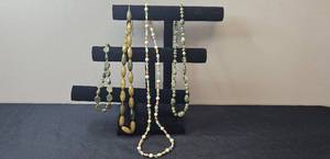 lot 77 image: Set of Green Gemstone and Bead Necklaces - display not inc