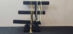 lot 82 image: Set of Gold Tone and Pearl-Inspired Necklaces - display not inc