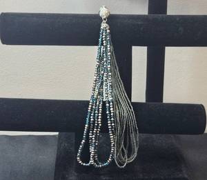 lot 83 image: Multi-Strand Silver Tone and Blue Bead Necklace with Magnetic Clasp - display not inc