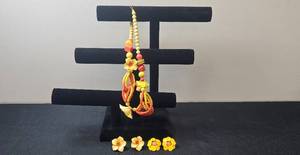 lot 84 image: Colorful Floral Beaded Necklace and Earrings Set - display not inc