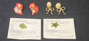 lot 86 image: Set of 2 Vintage Earrings and 2 Hawaiian Lapel Pins