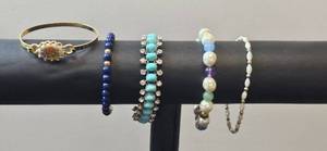 lot 96 image: Vintage Bracelet Collection Including Avon and Floral Cameo Designs - display not inc