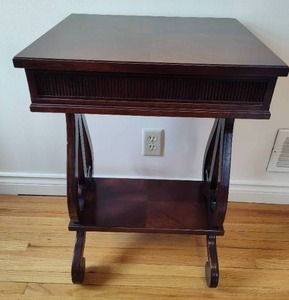 lot 7 image: Cherry Lyre Stand  End Table