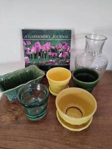 lot 98 image: Lot of Small Pots, Vases & Gardening Journal