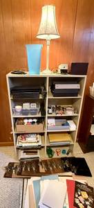 lot 240 image: Large Lot of Office Supplies and Bookshelf