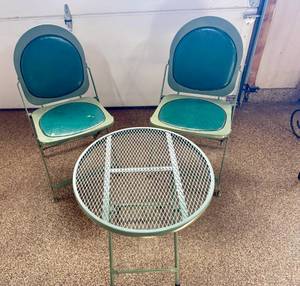 lot 186 image: Set of Two Outdoor Chairs and Small Table