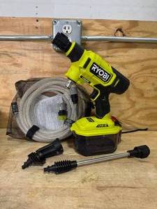lot 65 image: RYOBI RY121850 ONE HP 18V Brushless EZClean 600 PSI 0.7 GPM Cordless Cold Water Power Cleaner (Tool Only) - C99