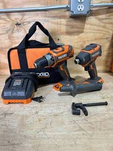lot 70 image: RIDGID R9208 18V Brushless Cordless 2-Tool Combo Kit (Hammer Drill and Impact Driver) - D199