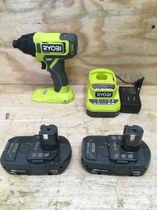 lot 122 image: RYOBI ONE 18V Cordless 14 in. Impact Driver with (2) 1.5Ah Batteries and Charger Model # PCL235