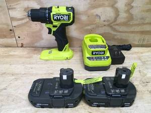 lot 123 image: RYOBI ONE HP 18V Brushless Cordless Compact 12in. DrillDriver Kit with (2) 1.5 Ah Batteries and Charger Model # PSBDD02