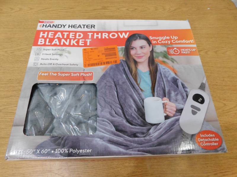 lot 70 image: HANDY HEATER 50 in. x 60 in. Grey Heated Throw Blanket