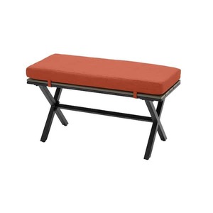 lot 74 image: Hampton Bay Laguna Point Brown Steel Wood Top Outdoor Patio Bench with CushionGuard Quarry Red Cushions