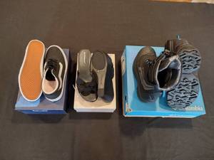 lot 147 image: Vans, Columbia boots, and BCBG shoes