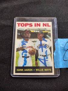 lot 89 image: Hank Aaron and Willie Mays signed uncertified baseball card