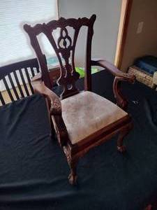 lot 28A image: Vintage salesmans sample child size miniature chippendale upholstered wooden ball & claw footed antique chair