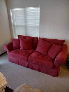 lot 23 image: Antique Red cloth couch