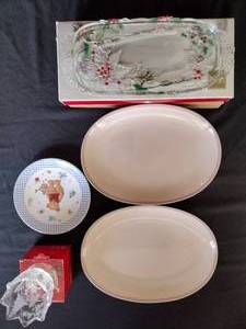 lot 197 image: Ceramic and crystal. Mikasa and Pfaltzgraff serving dishes.