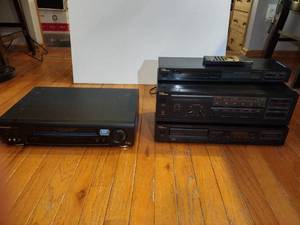 lot 202 image: Vintage Stereo equipment, Curtis Mathis tuner, amplifier equalizer, cd player and panasonic 4head hi-fi stereo VHS.