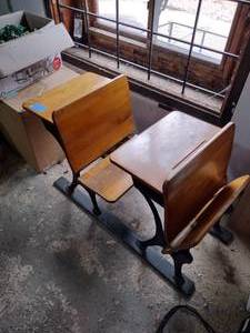 lot 221 image: Antique iron school desks