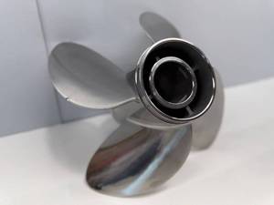 lot 56 image: Solas 9553-141-19 Rubex HR4 Stainless Steel 4-Blade Propeller - RH, 14-18 Diameter x 19 Pitch - ding on blade