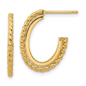 14K Gold Italian High Polish Rope Hoop Earrings Gorgeous