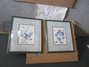 lot 19 image: Paper flower print and framed artwo...