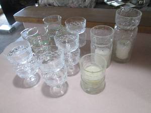 lot 216 image: Crackled glass candle holders, Crys...