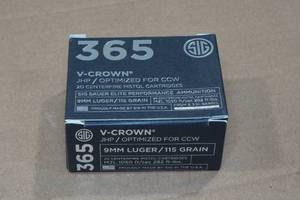 lot 147 image: 20 Sig Sauer V-Crown 9mm Luger 115 Gr JHP Ammo