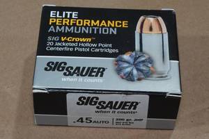 lot 160 image: 20 Sig Sauer V-Crown .45 Auto 200 Gr JHP Ammo