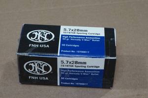 lot 189 image: 50 FNH 5.7 x 28mm 40 Gr Hornady V-Max Ammo