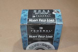 lot 230 image: 25 Federal Game Shok 12 Gauge 2-34 4 Shot Shotshells