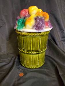 lot 107 image: Vintage Ceramic Fruit Basket Lidded Jar