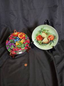 lot 108 image: Set of 2 Decorative Hand-Painted Fruit Plates with Stands