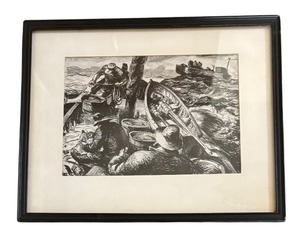 lot 104 image: Vintage Black and White Drawing Depicting Fisherman