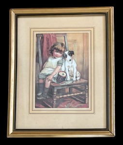 lot 164 image: Girl with Dog Framed Print by Mark Evans