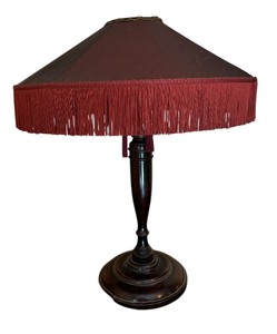 lot 141 image: Vintage Wooden Lamp with Lovely Fringed Shade