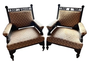 lot 149 image: Two Antique Wooden Carved Upholstered Armchairs