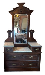 lot 14 image: Antique Victorian Eastlake Style Walnut Marble Top Dresser