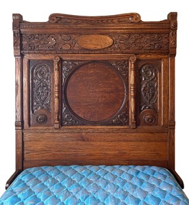 Antique Ornate Carved Walnut High Back Full Size Bed
