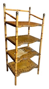 lot 180 image: Vintage Four Tiered Scorched Bamboo Style Shelf