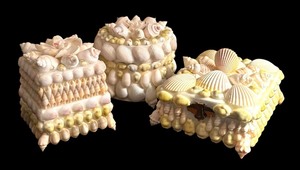 lot 182 image: Three Hand Crafted Seashell Boxes