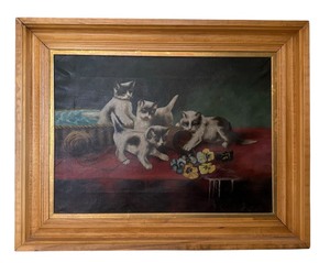 lot 208 image: Original Kitten Motif Oil Painting