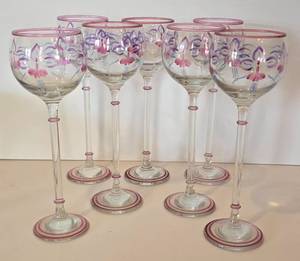 lot 36 image: Whimsical Floral & Stripe Vintage Stemware