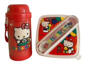 lot 238 image: Vintage 1990 Hello Kitty Sanrio Sandwich Box Plastic with utensils and Rare Sanrio 1998 Hello Kitty Thermos
