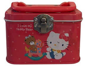 lot 256 image: Hello Kitty I Love My Teddy Bear by Sanrio  Kitty Tin 1986  Latches Trinkets or Jewelry