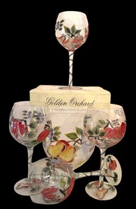 lot 254 image: Golden Orchard Set of Four Hand-Painted Goblets in the Box