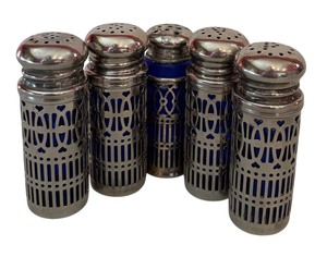 lot 13 image: Five Vintage Cobalt Blue Salt and Pepper Shakers  UK Np 1014132